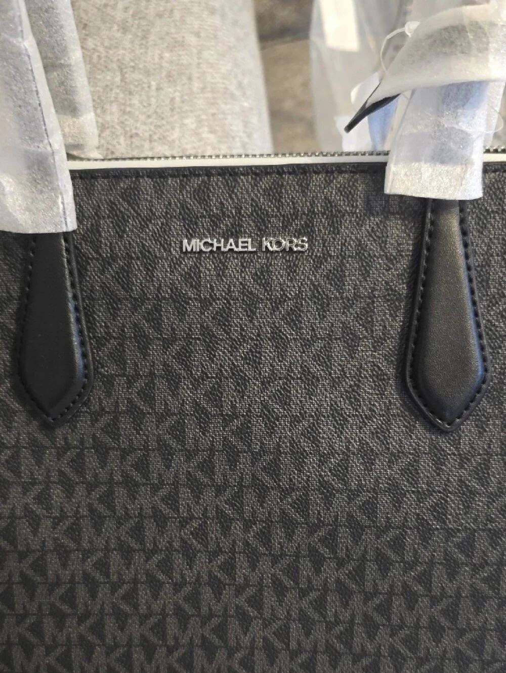Michael Kors Black and Dark Brown MK Logo Tote